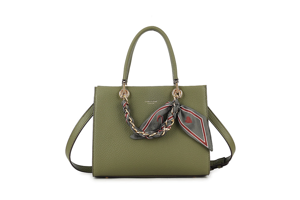 Olive Green Triple Compartment Bag with Scarf Detail