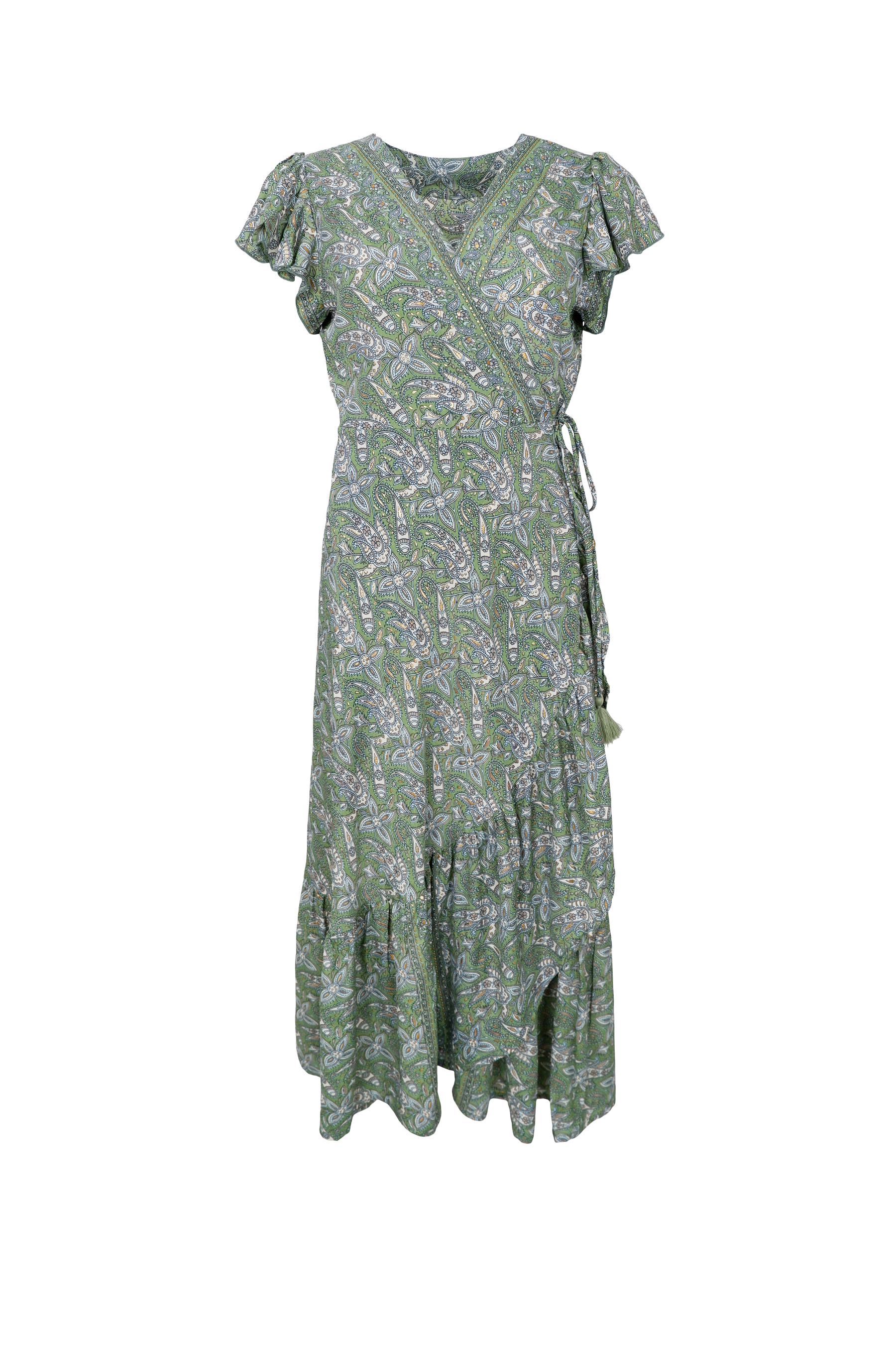 Luna Flared Wrap Dress in Glory Green