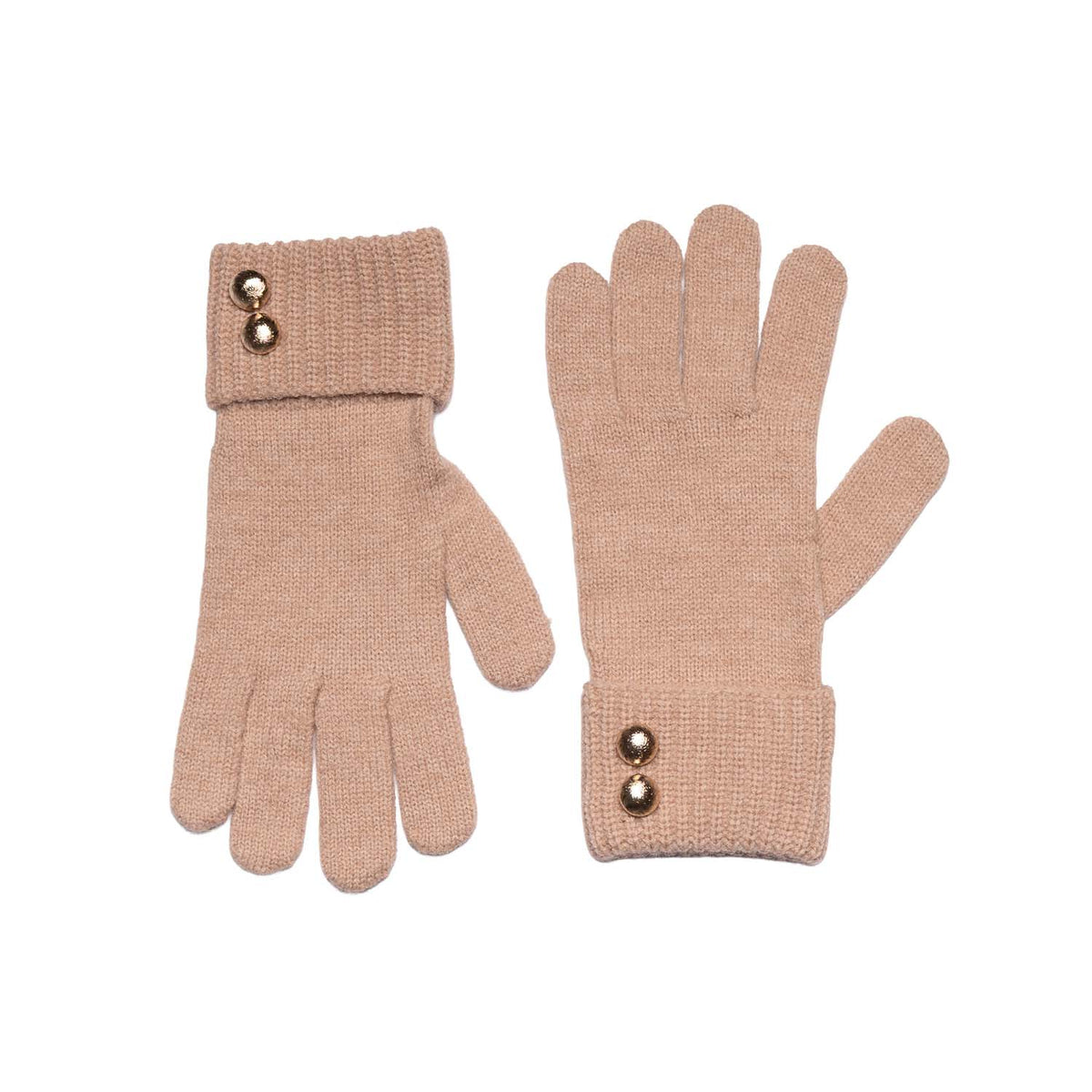 Caramel Knitted Cuff Gloves With Button Detail