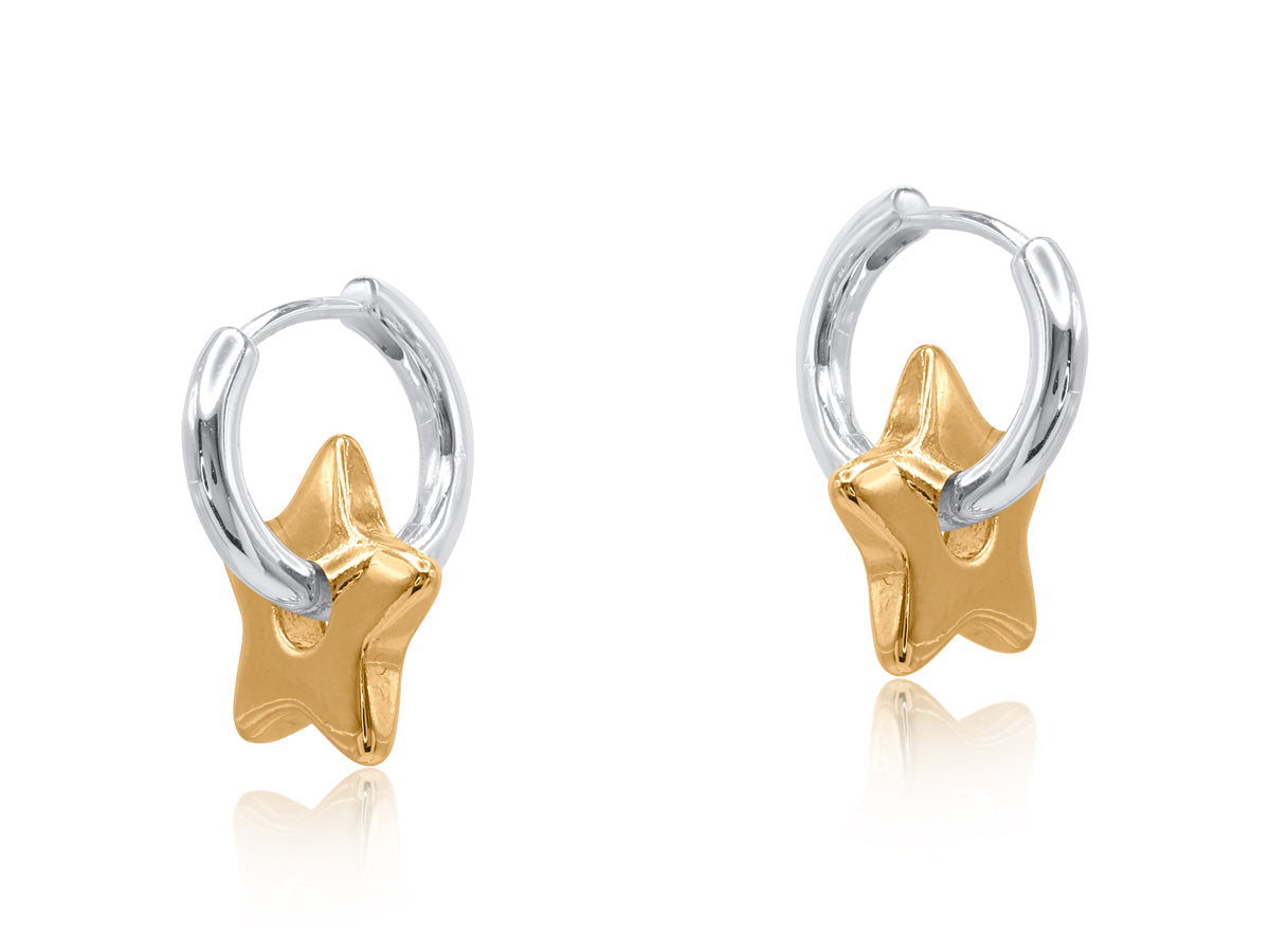 Poliana Two Tone Star Earrings in Silver