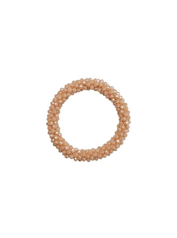 Black Colour BCNANNA a Champagne colored beaded stretch bracelet with small faceted beads, shown on a plain white background.