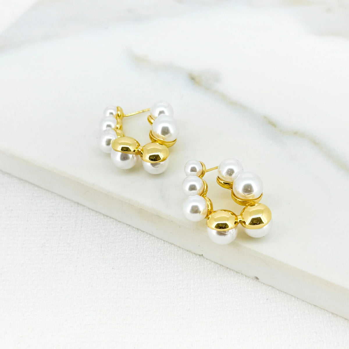 Gold Pearl Cluster Hoops