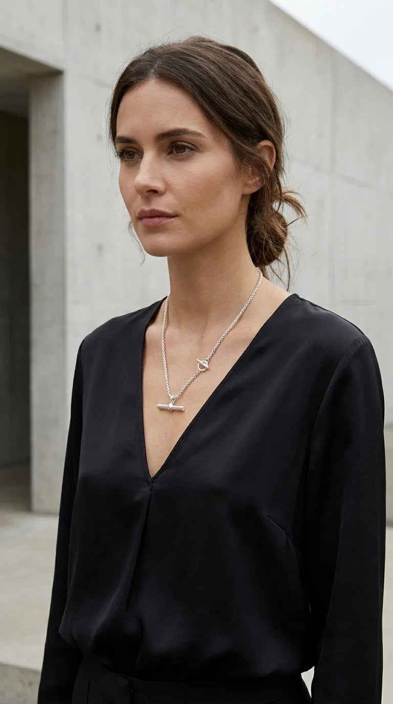 Silver Chunky T-Bar Necklace