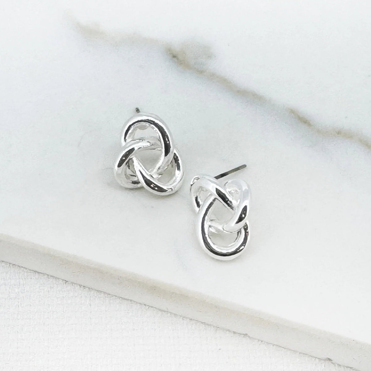 Silver Interlink Stud Earrings