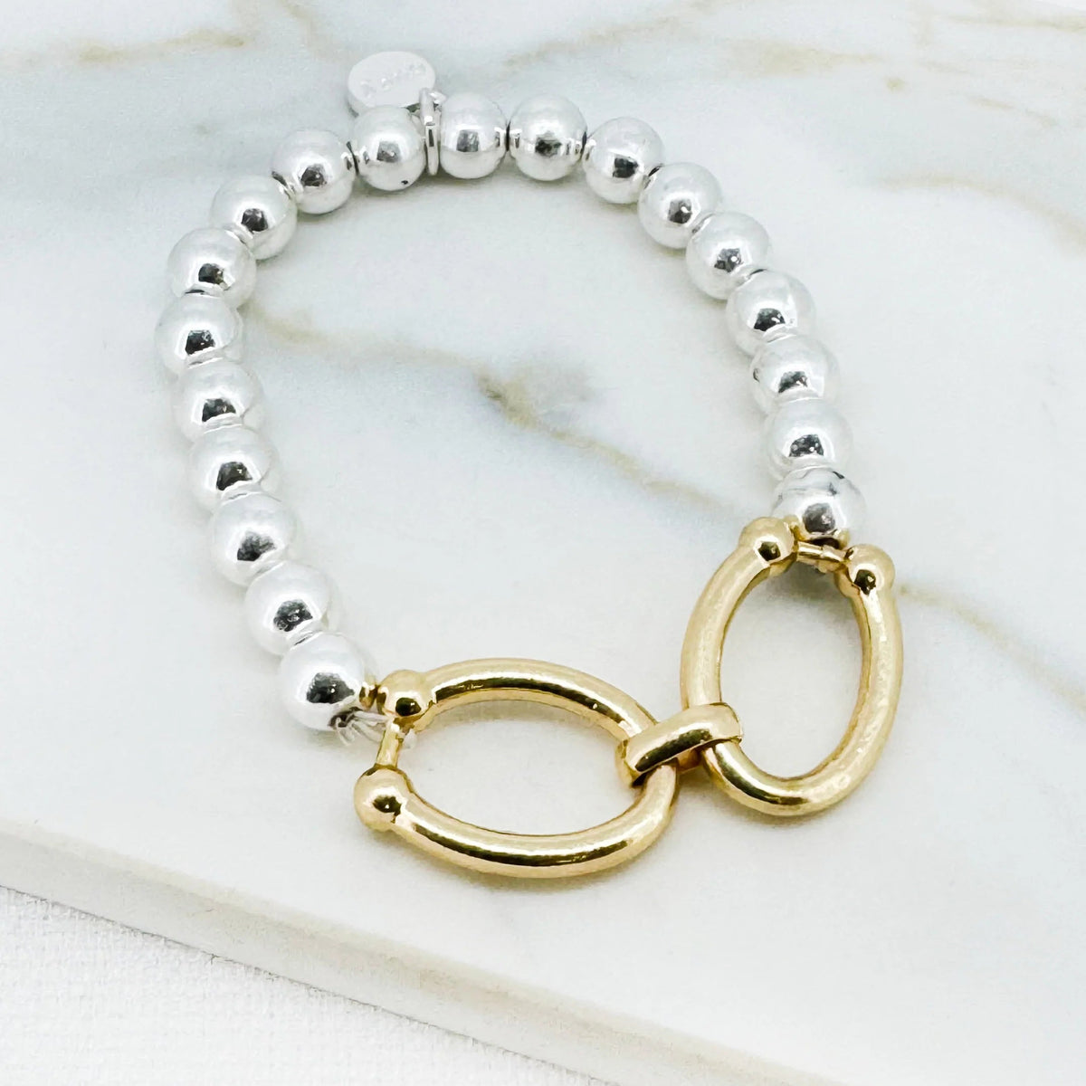 Gold Bead Bracelet with Silver Clasp