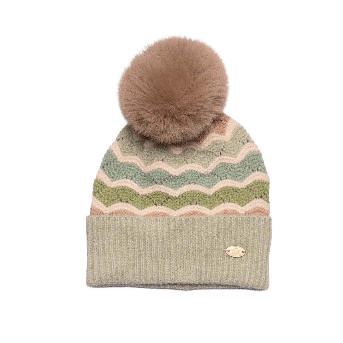 Green Pom Pom Hat with Wave Detail