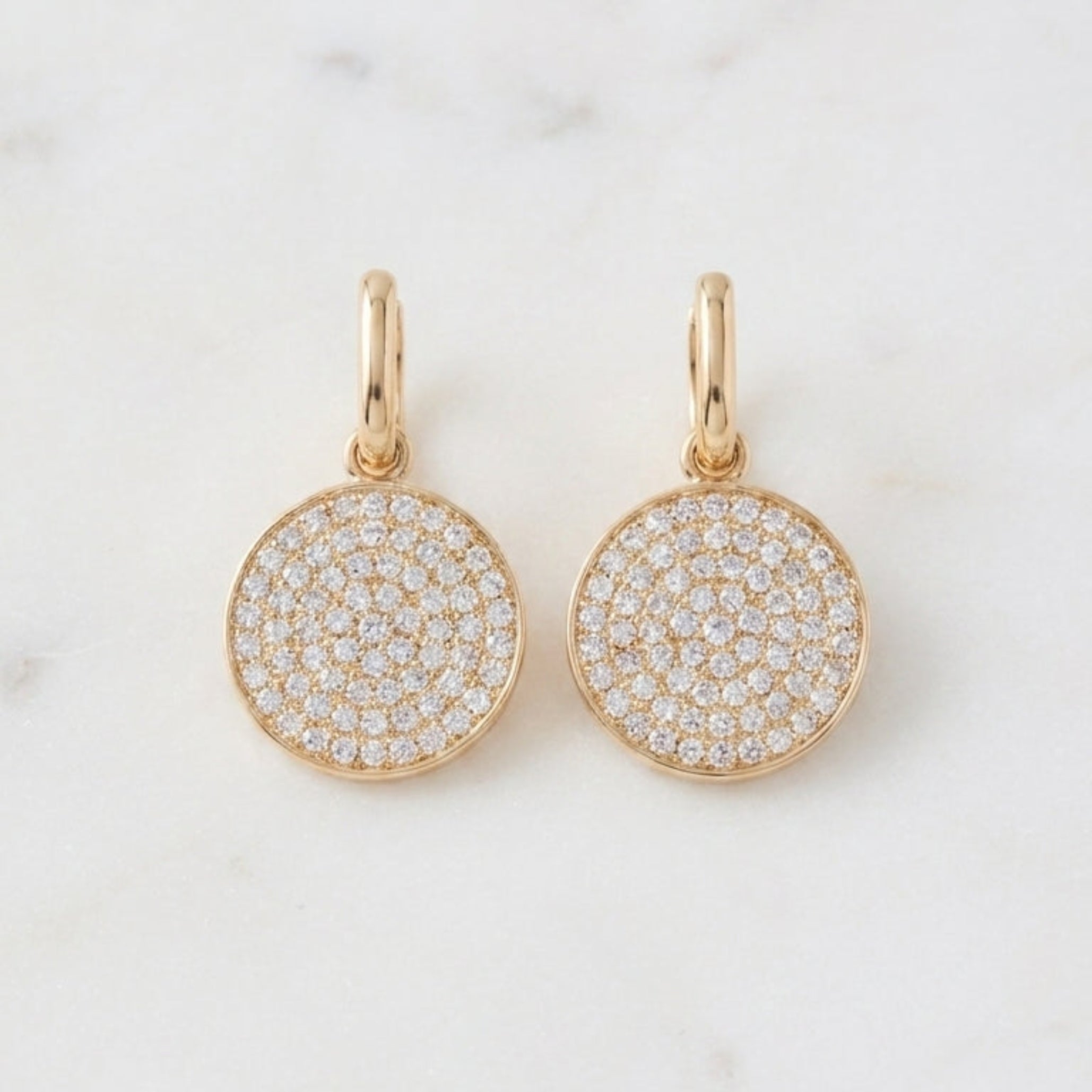 Gold disc drop earrings