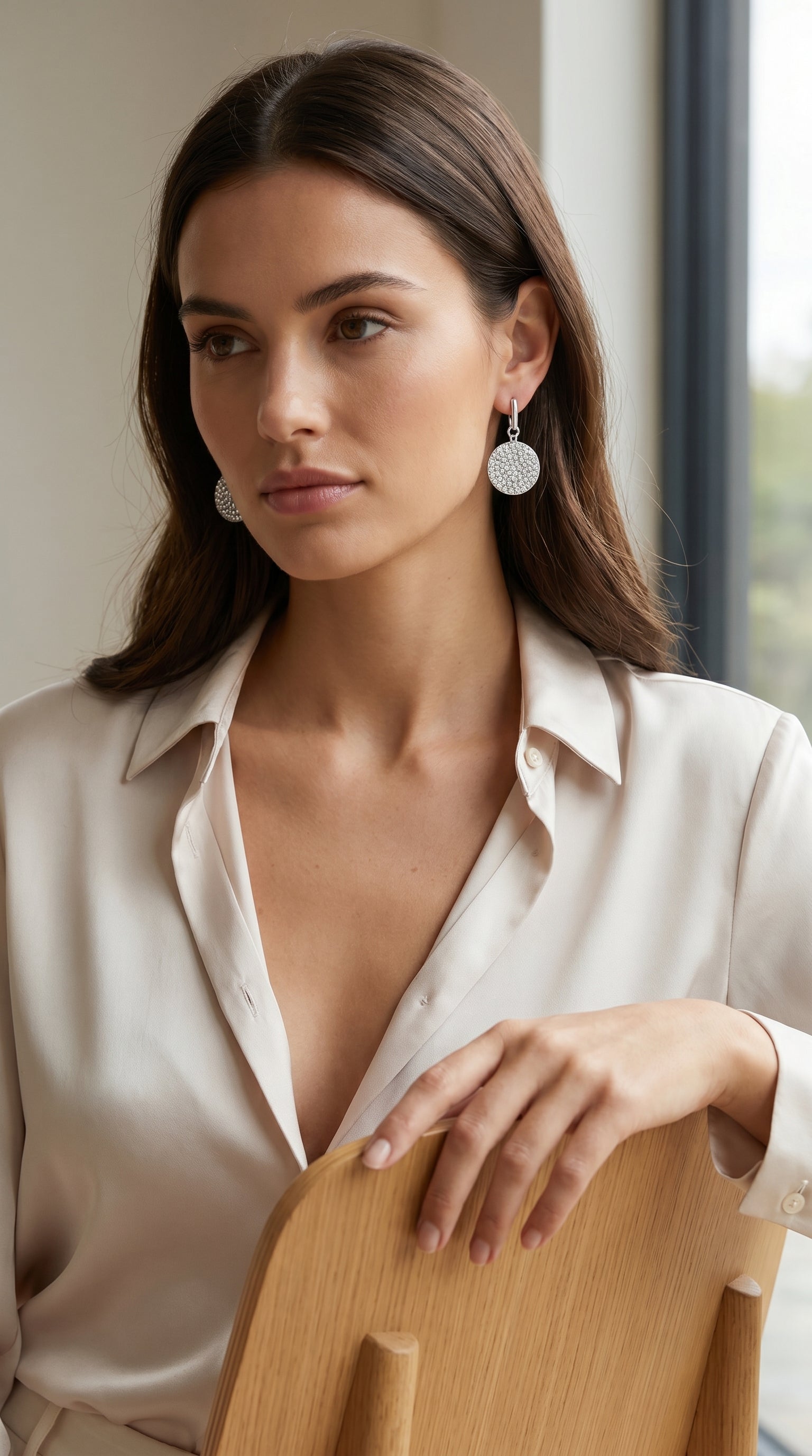 Silver Pave Crystal Disc Drop Earrings