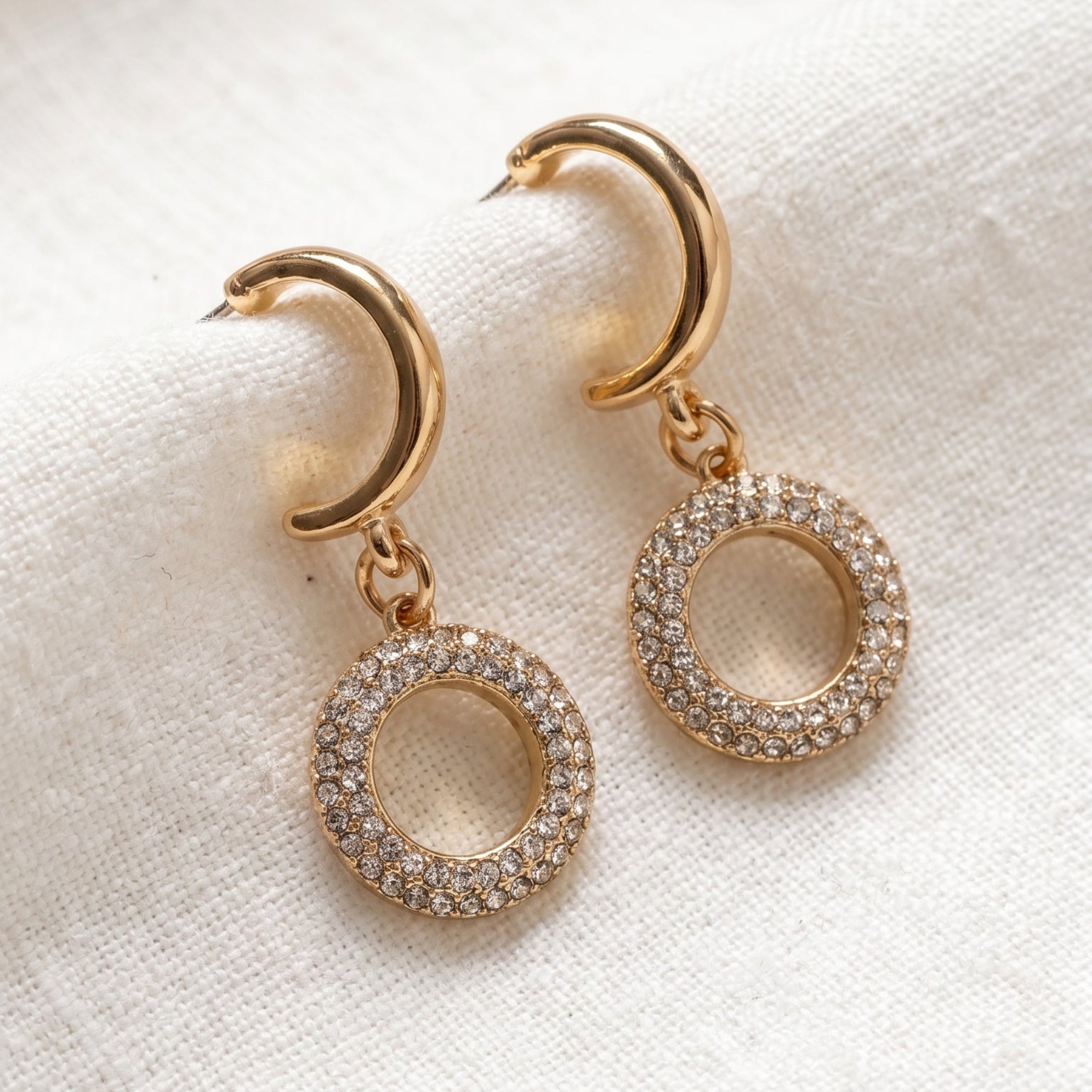 Gold open circle drop earrings