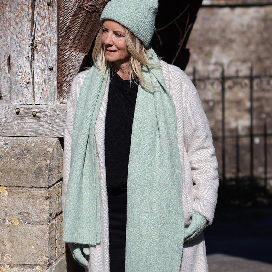Charlotte sage green herringbone scarf