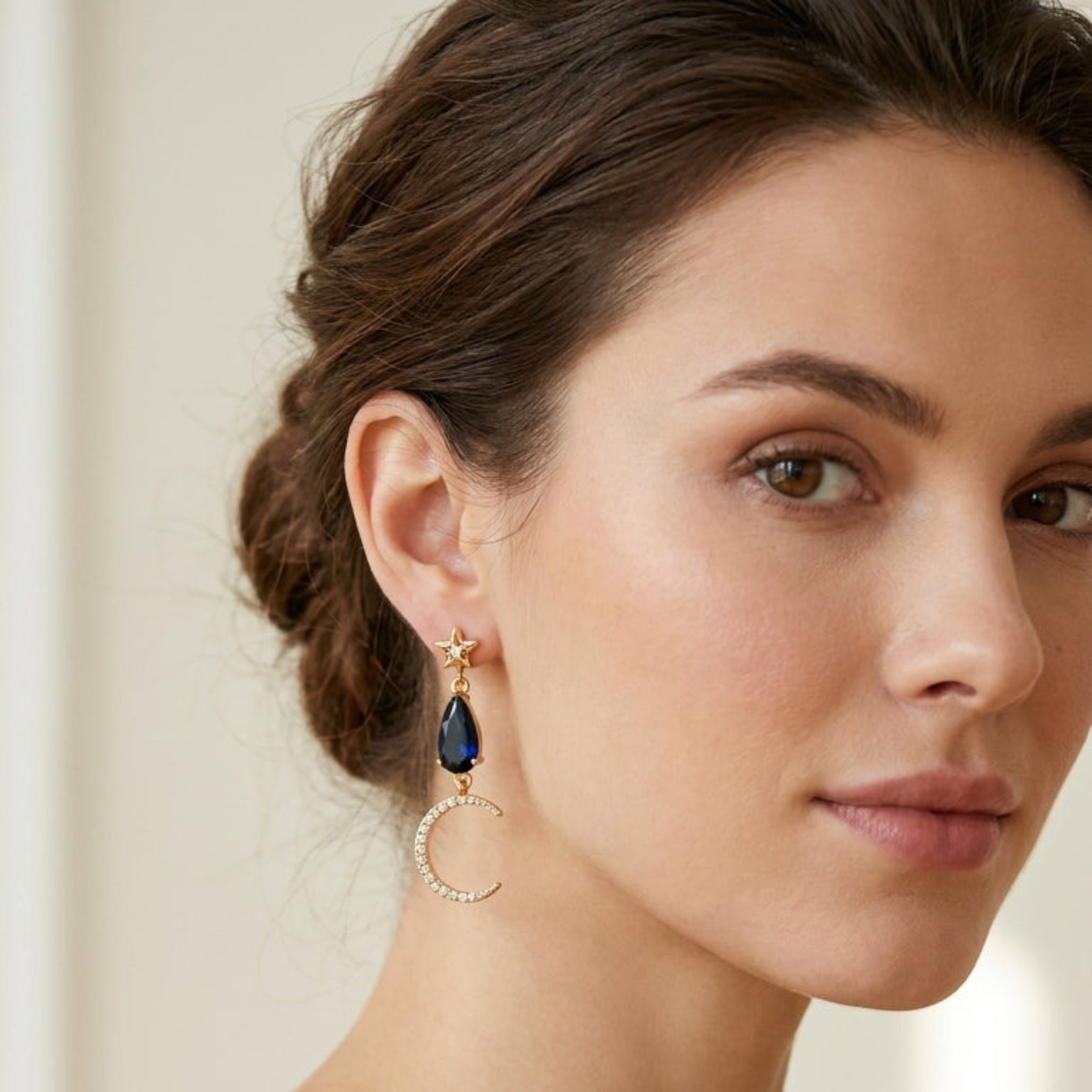 Star and moon drop earrings