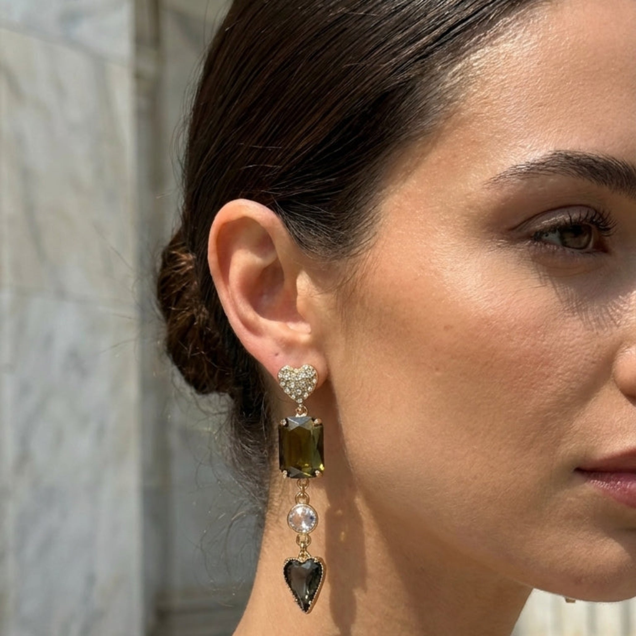 Heart drop statement earrings