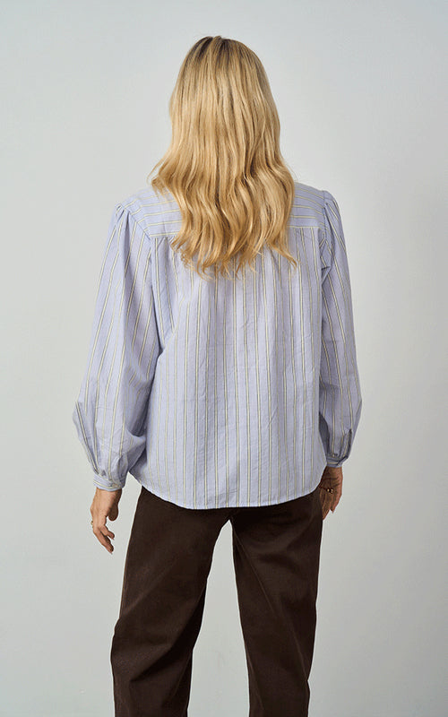 Kinross Cotton Blouse Blue/Yellow Stripes