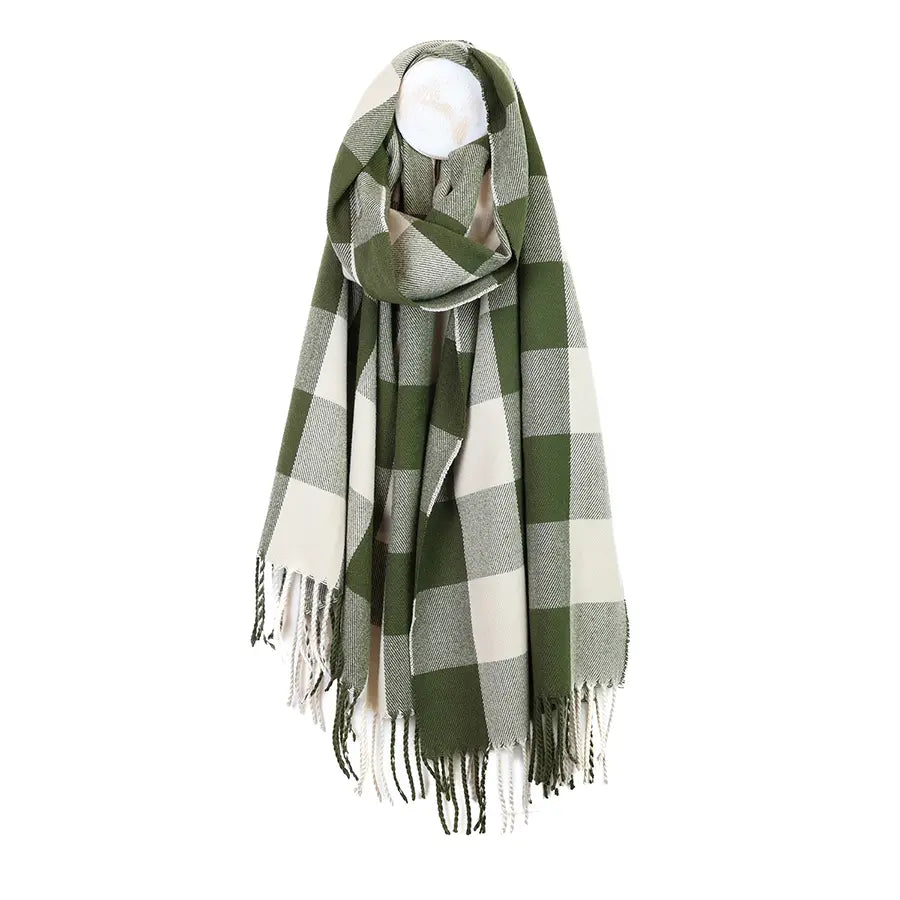 Ross green and cream large check scarf