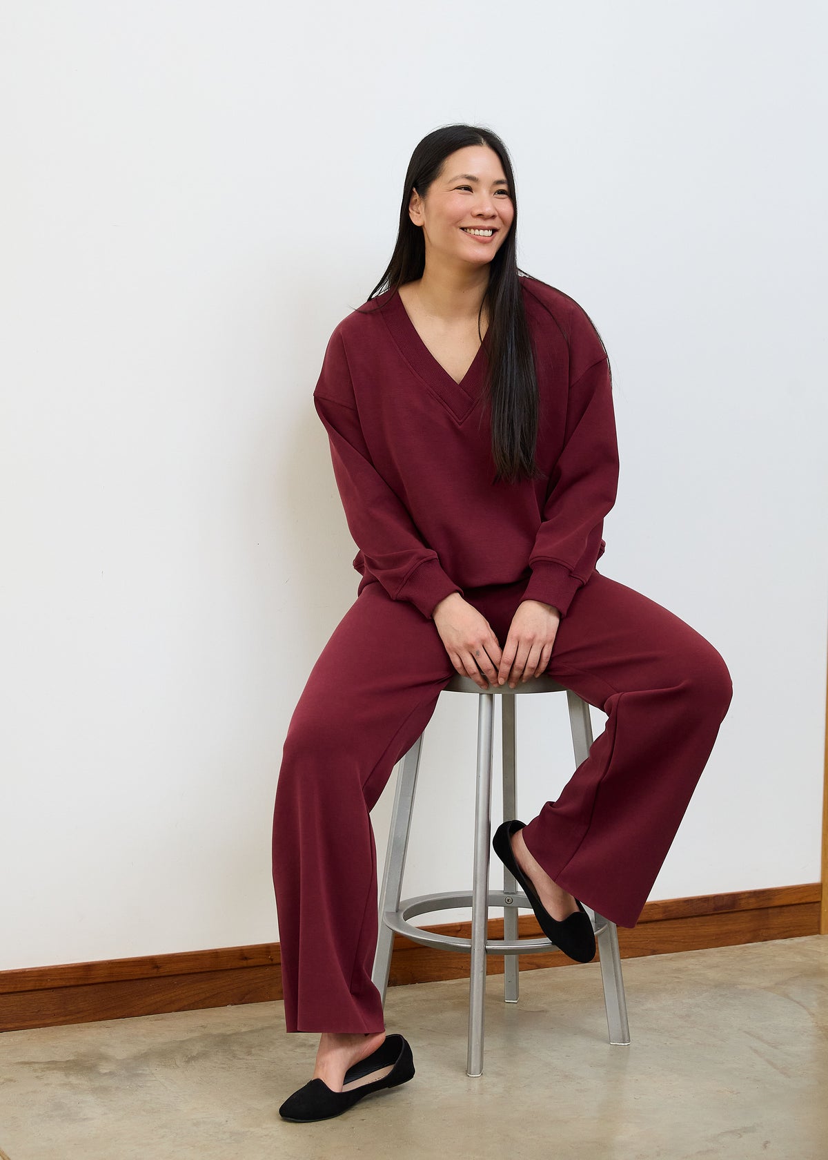 Luxe Jersey Straight Leg Trouser in Berry
