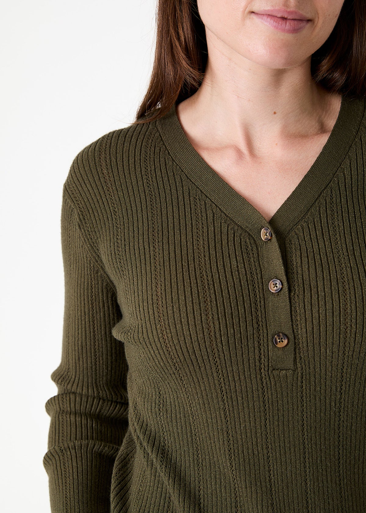 Ribbed Henley Top in Forest