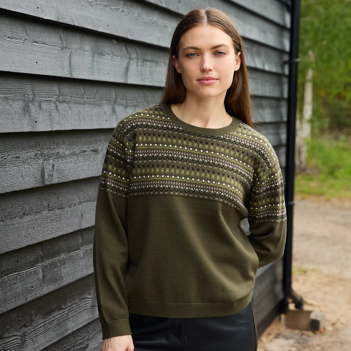 Fairisle Crew Neck Jumper in Forest