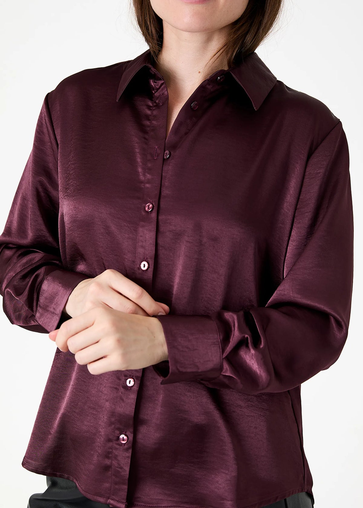 Satin Button Through Shirt in Merlot