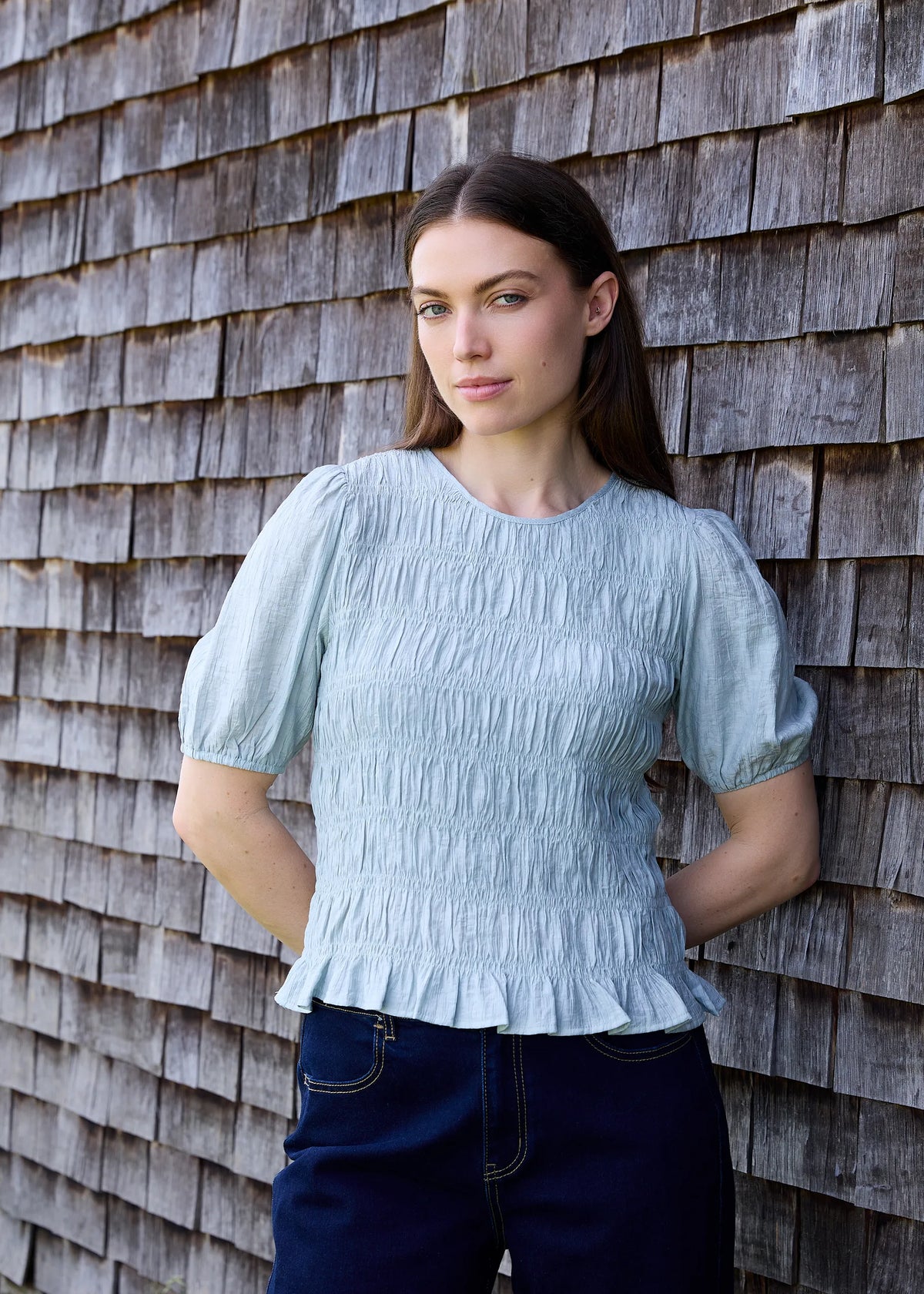 Shirred Short Sleeved Blouse
