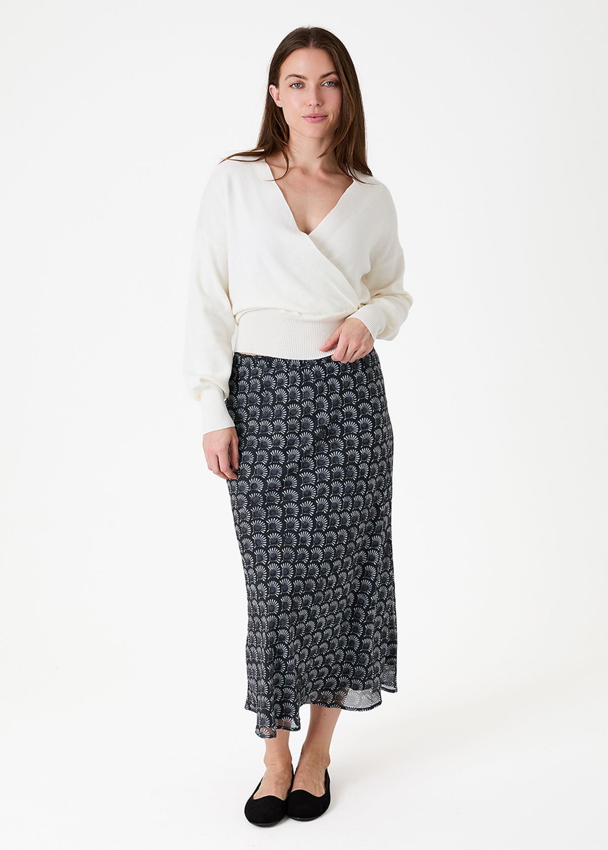 Long Sleeve Wrap Front Jumper in Ivory