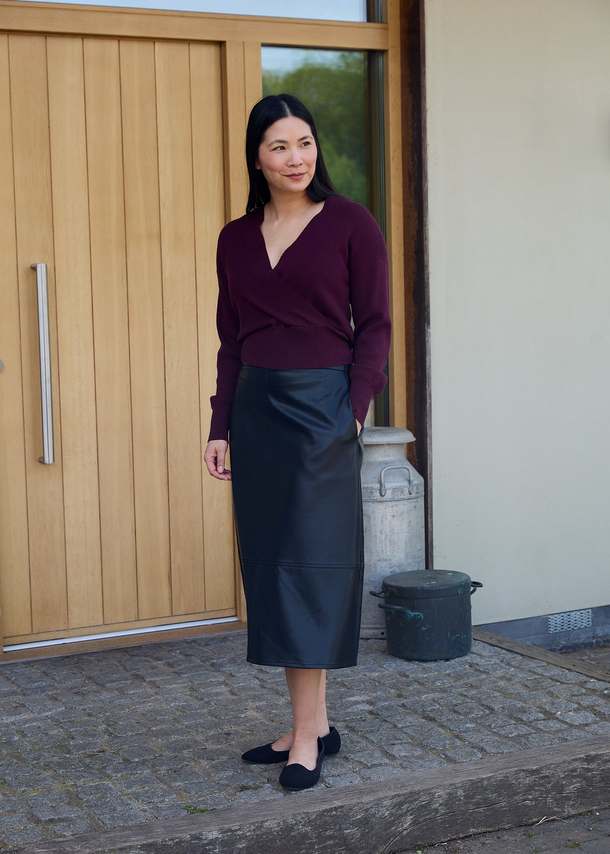 Long Sleeve Wrap Front Jumper in Merlot