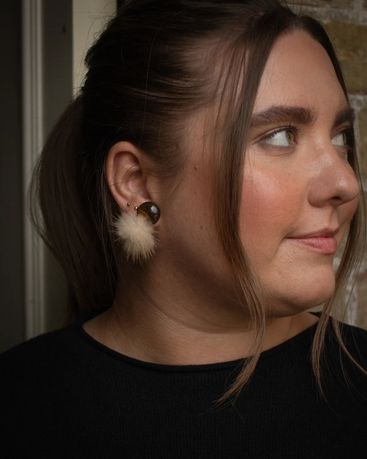 Chalk Battle Fluffy Earrings in Caramel