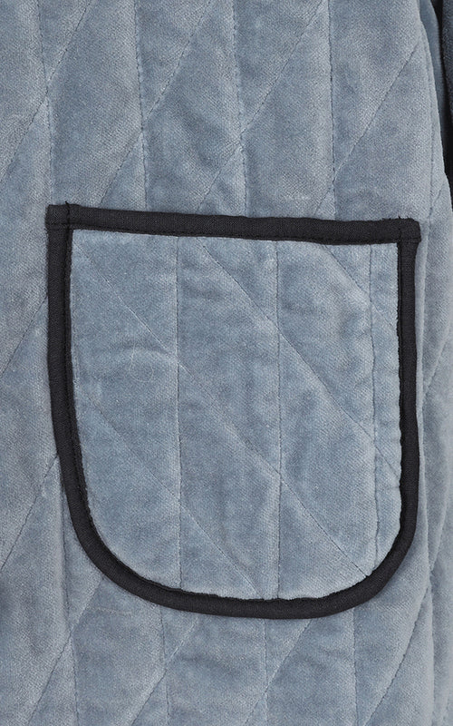 Quilted Velvet Jacket Reversible w/Printed Pattern in Blue
