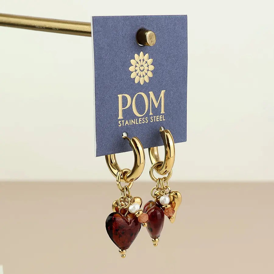 Treasure stainless steel gold plated brown and gold heart hoop earrings