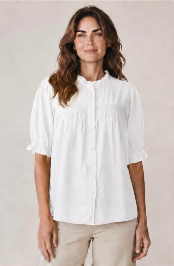 Sasa Button Cotton Blouse in White