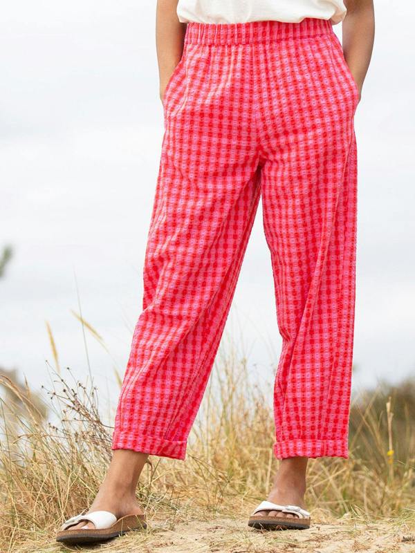 Barrel leg gingham trousers