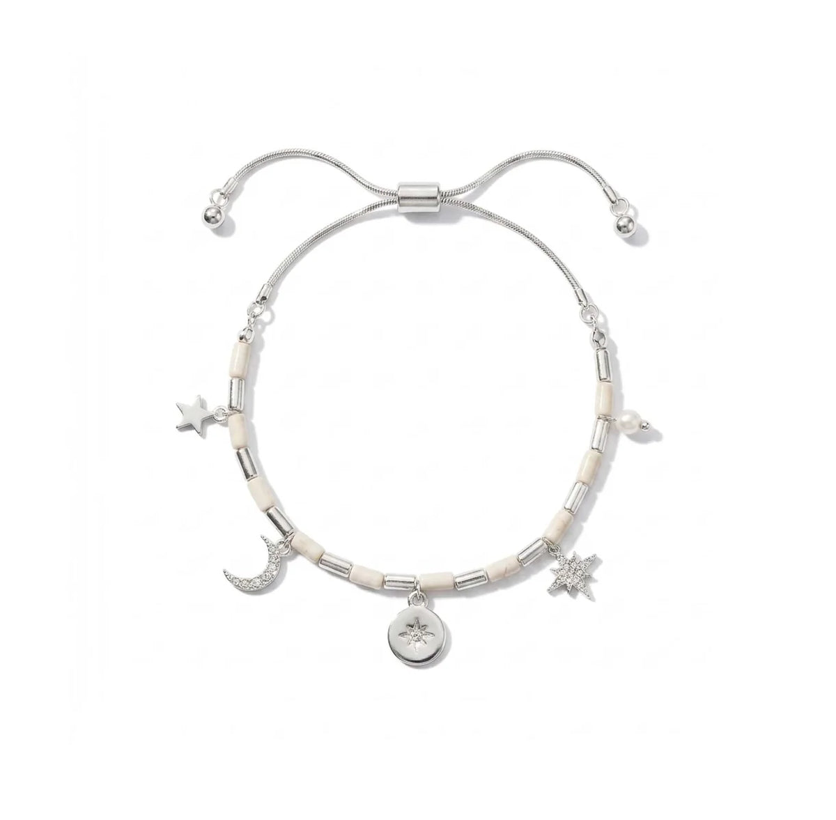 Beaded Star, Moon & Pearl Slider Bracelet