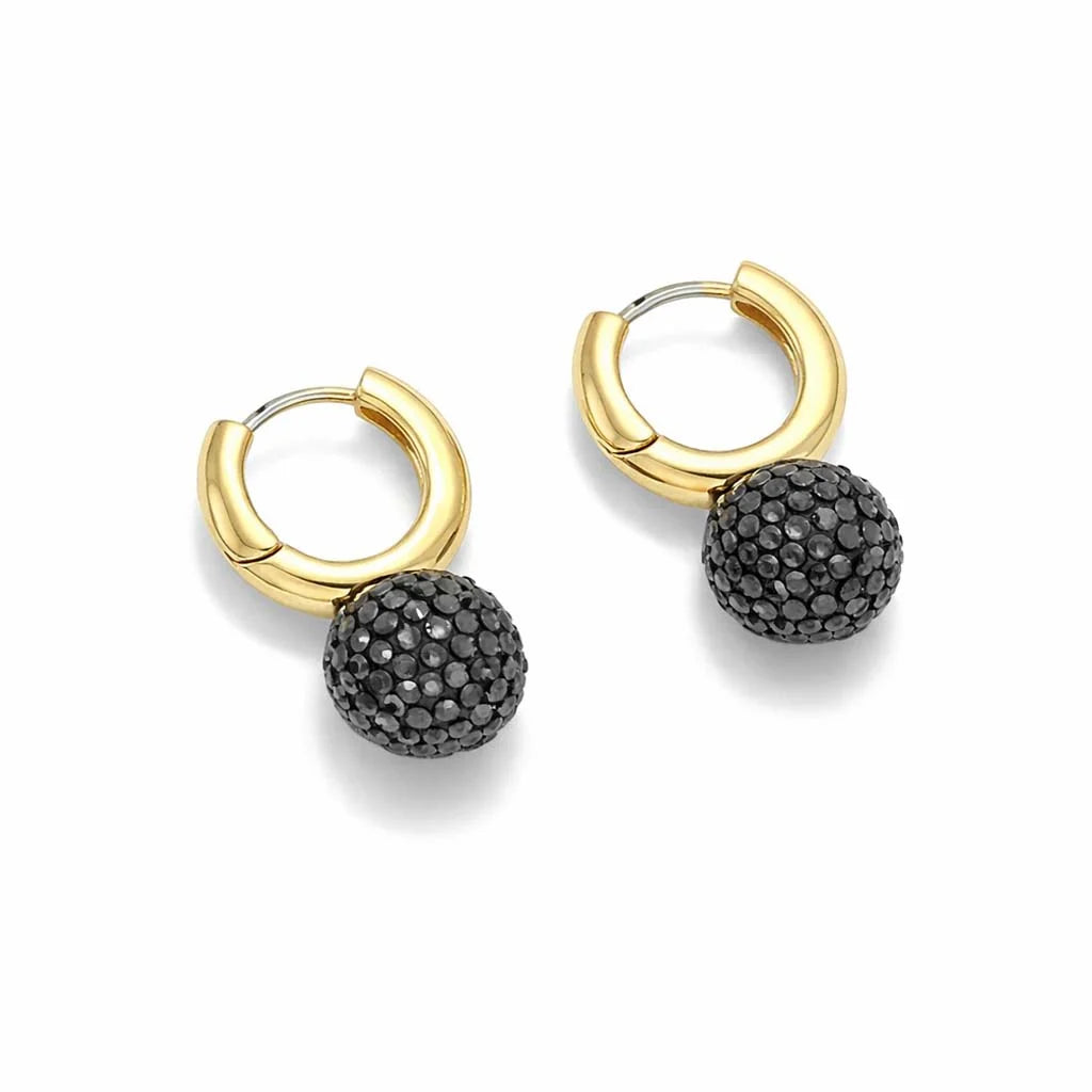 Black Crystal Ball Drop Hoop Earrings