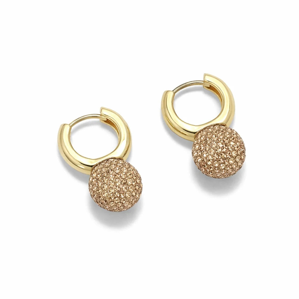 Gold Crystal Ball Drop Hoop Earrings