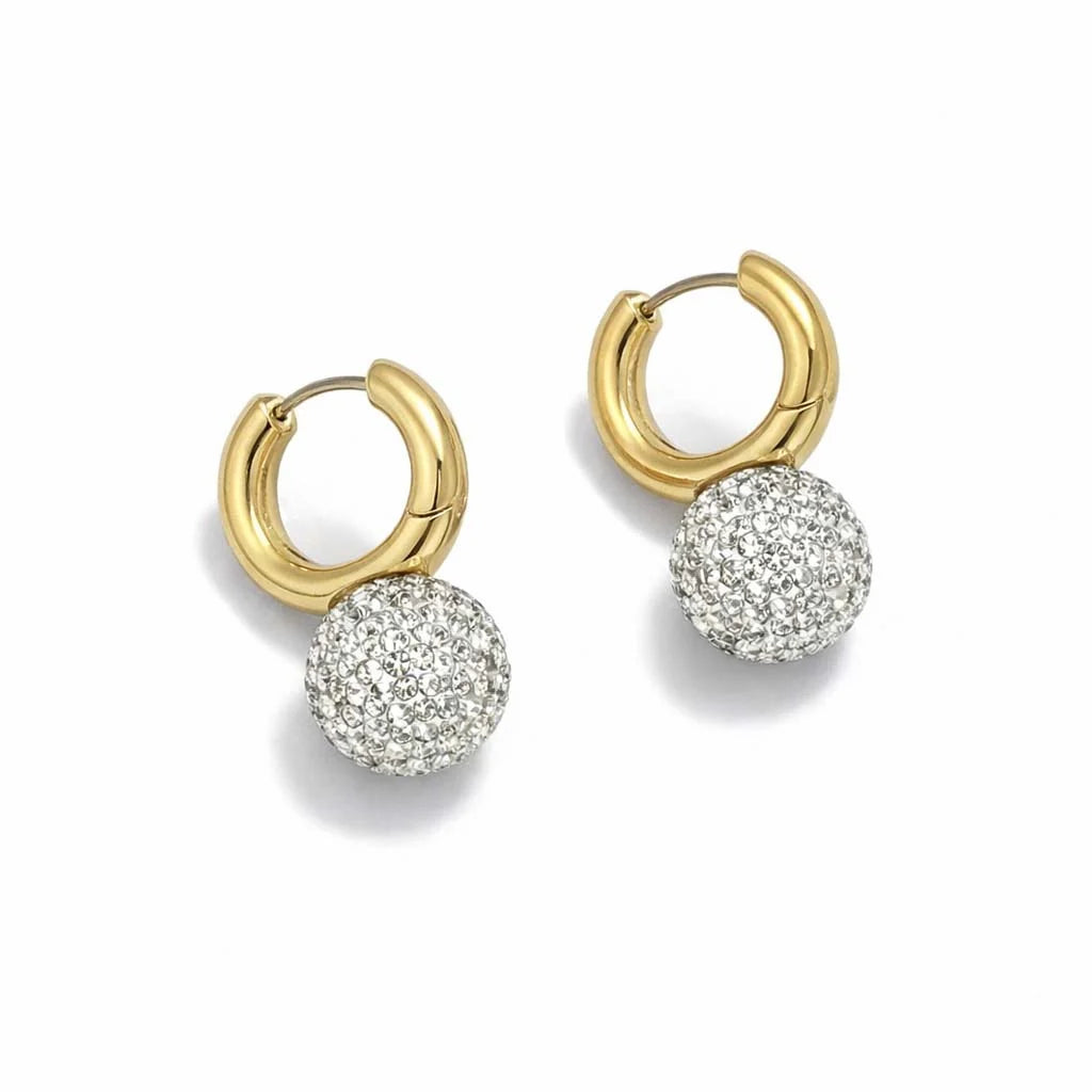 Crystal Ball Drop Hoop Earrings