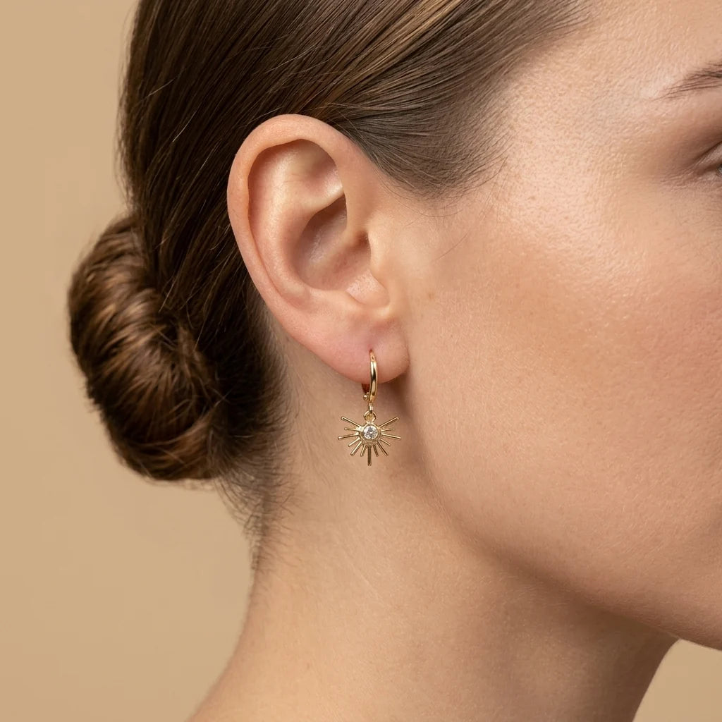 Gold Lightening Bolt Hoop Earrings
