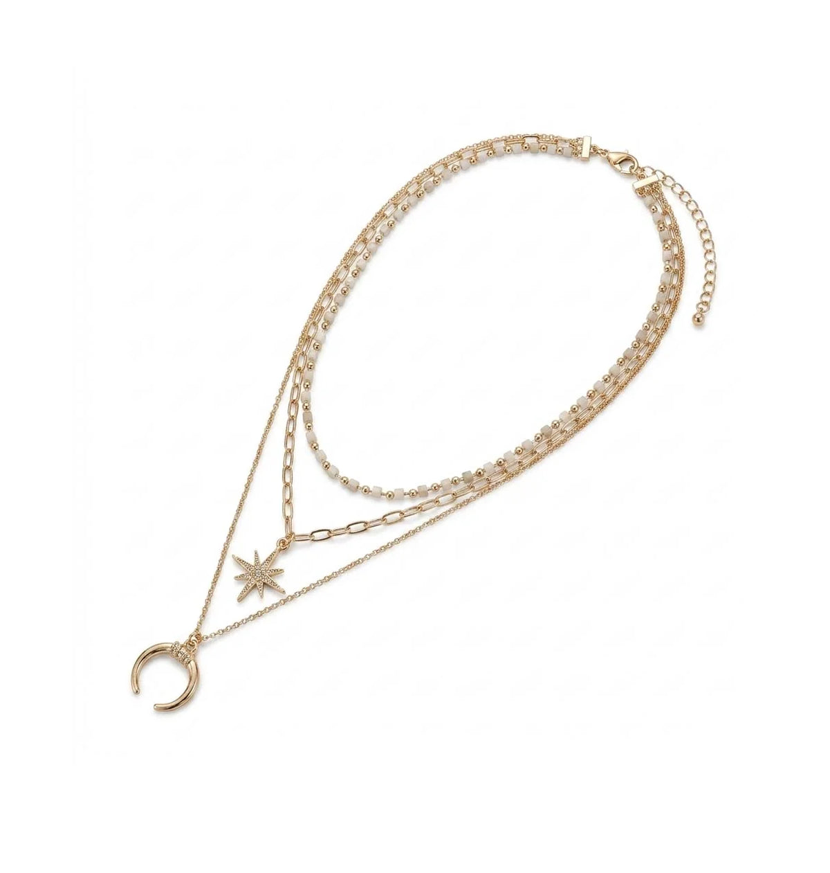 Glass and pendant triple Layer Necklace