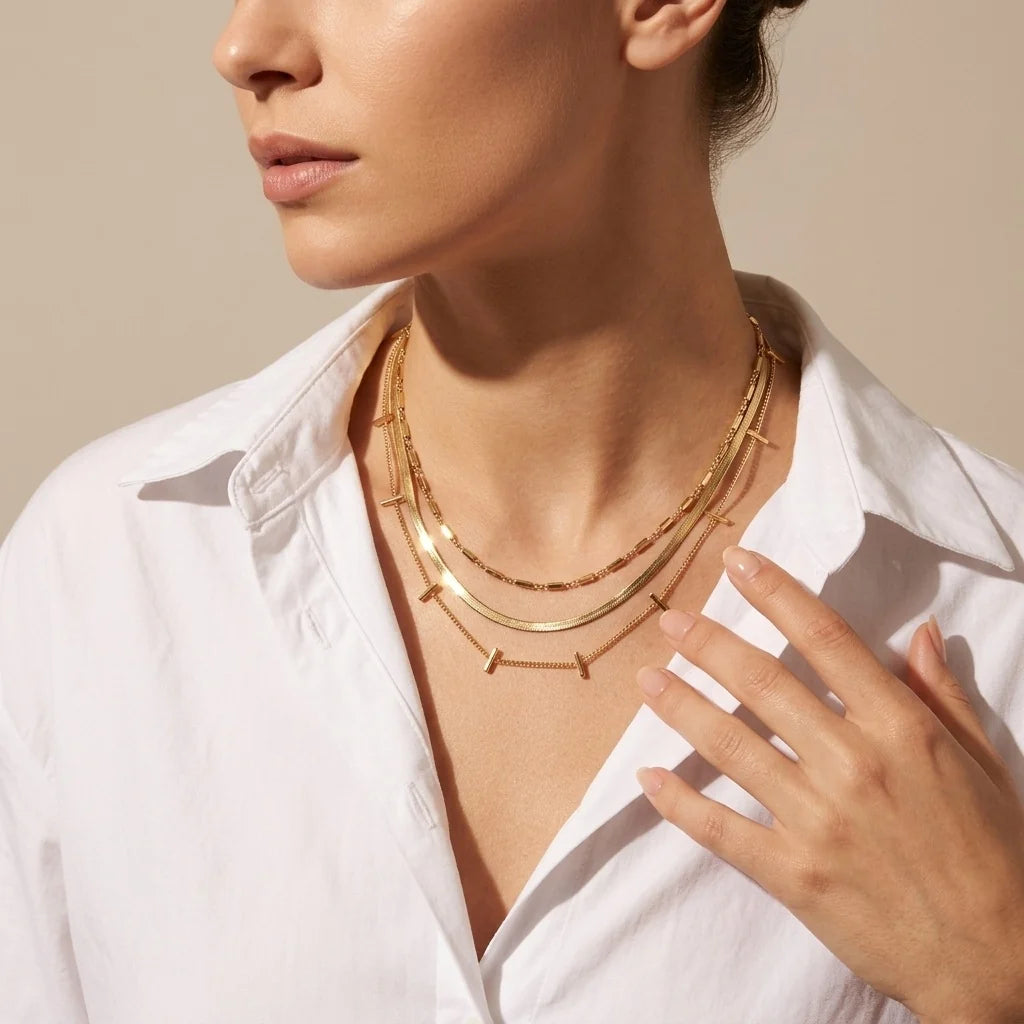 Gold Three Chain Necklace