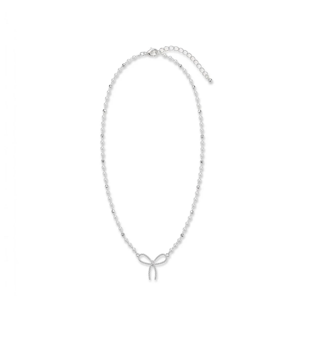 Textured Ribbon Pendant And Pearl Chain Necklace