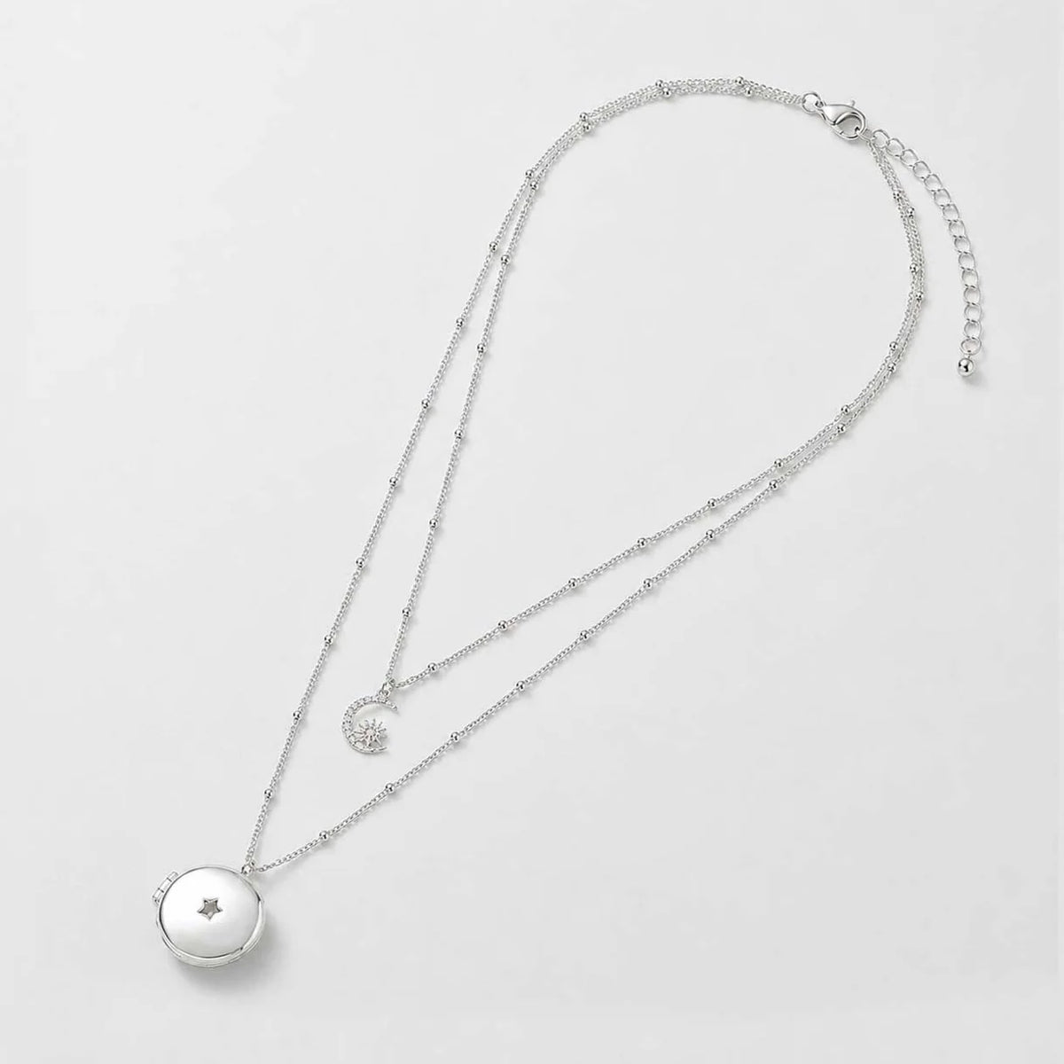 Moon and Star Layered Locket Necklace