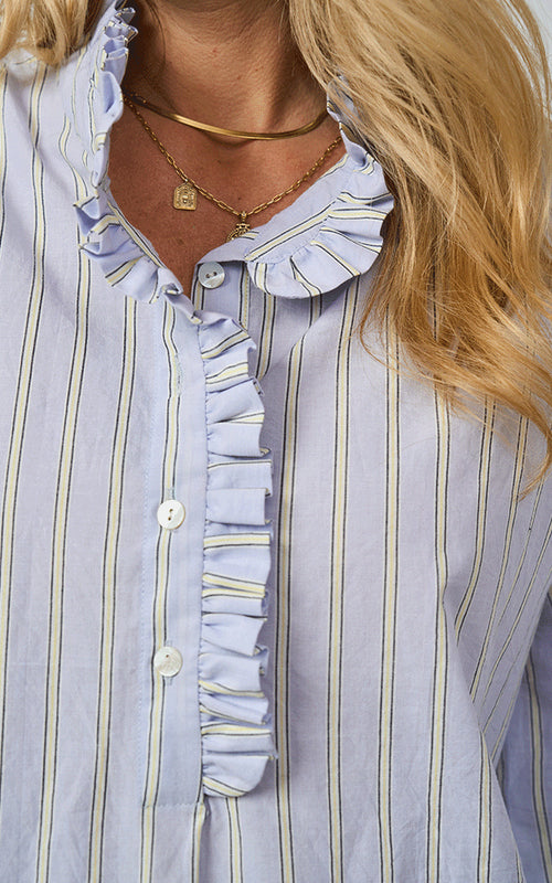 Kinross Cotton Blouse Blue/Yellow Stripes