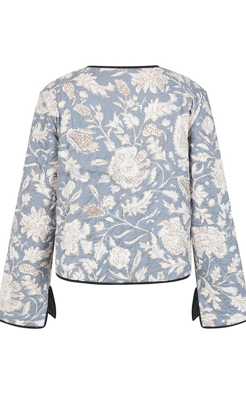 Quilted Velvet Jacket Reversible w/Printed Pattern in Blue