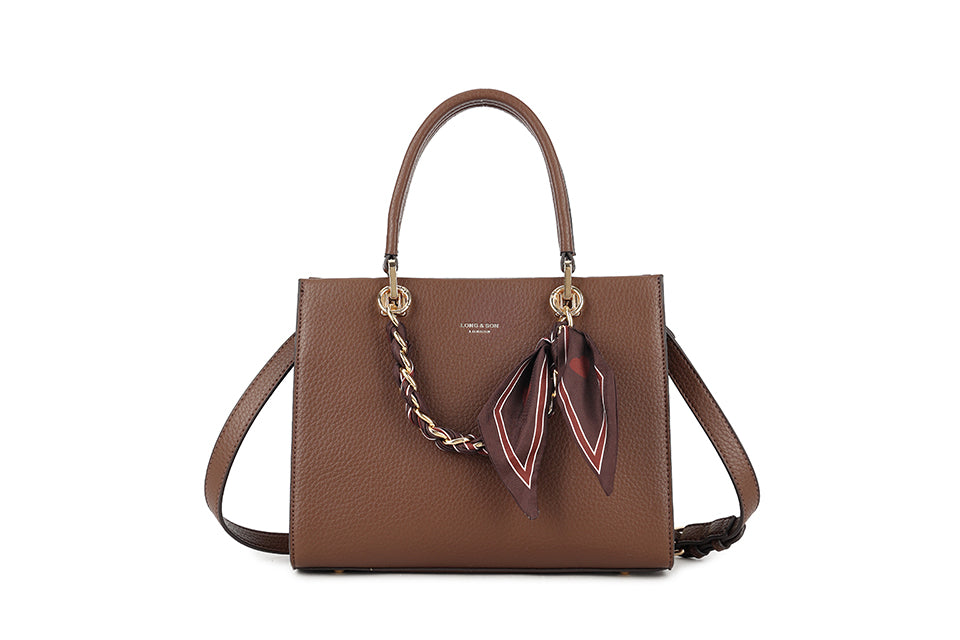 Coffee Triple Compartment Bag with Scarf Detail