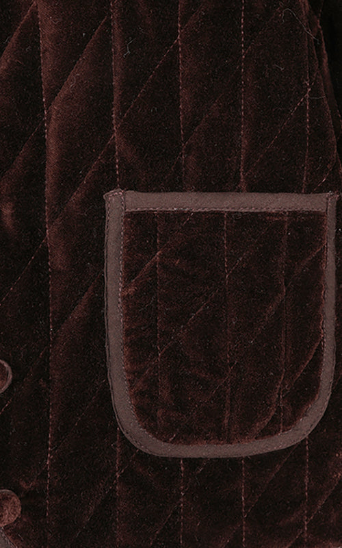 Quilted Velvet Jacket Reversible w/Printed Pattern in Chocolate