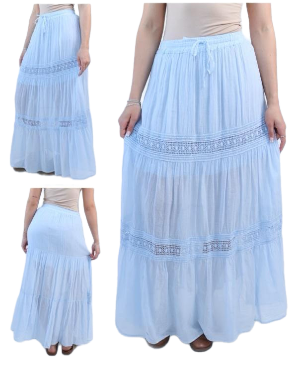 Crotchet panel ankle length cotton skirt