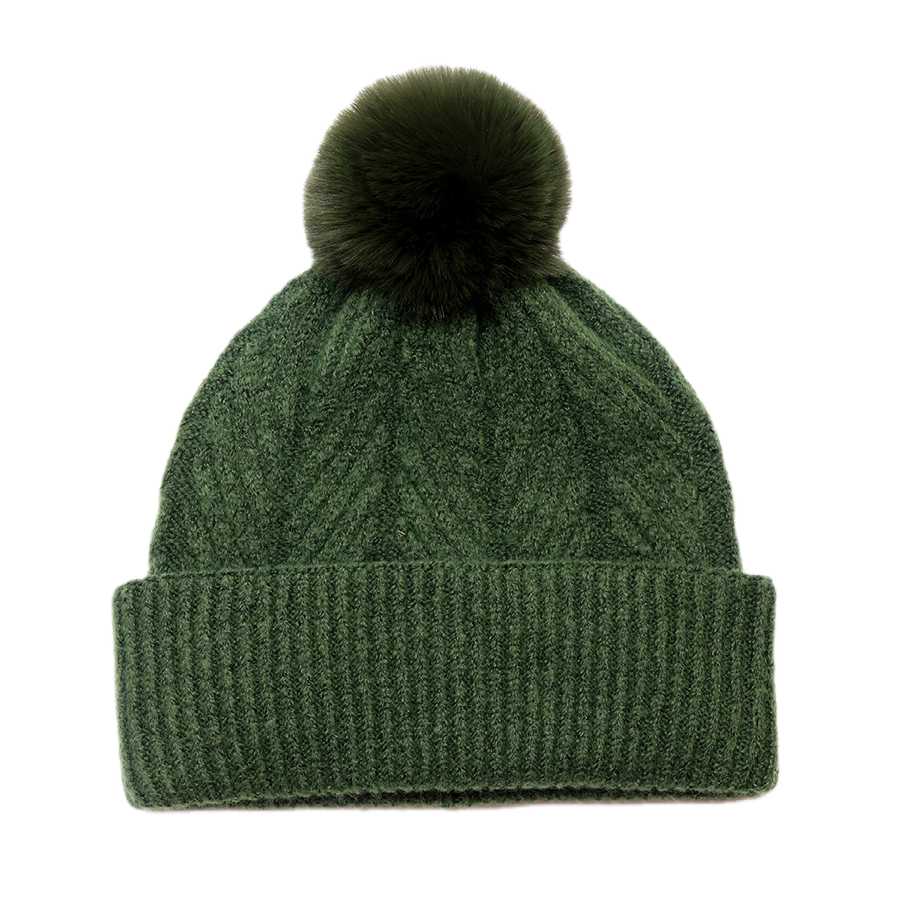 Charlotte moss green herringbone bobble hat