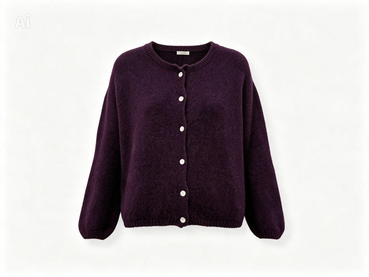 Long Sleeve Mohair Cardigan In Plum