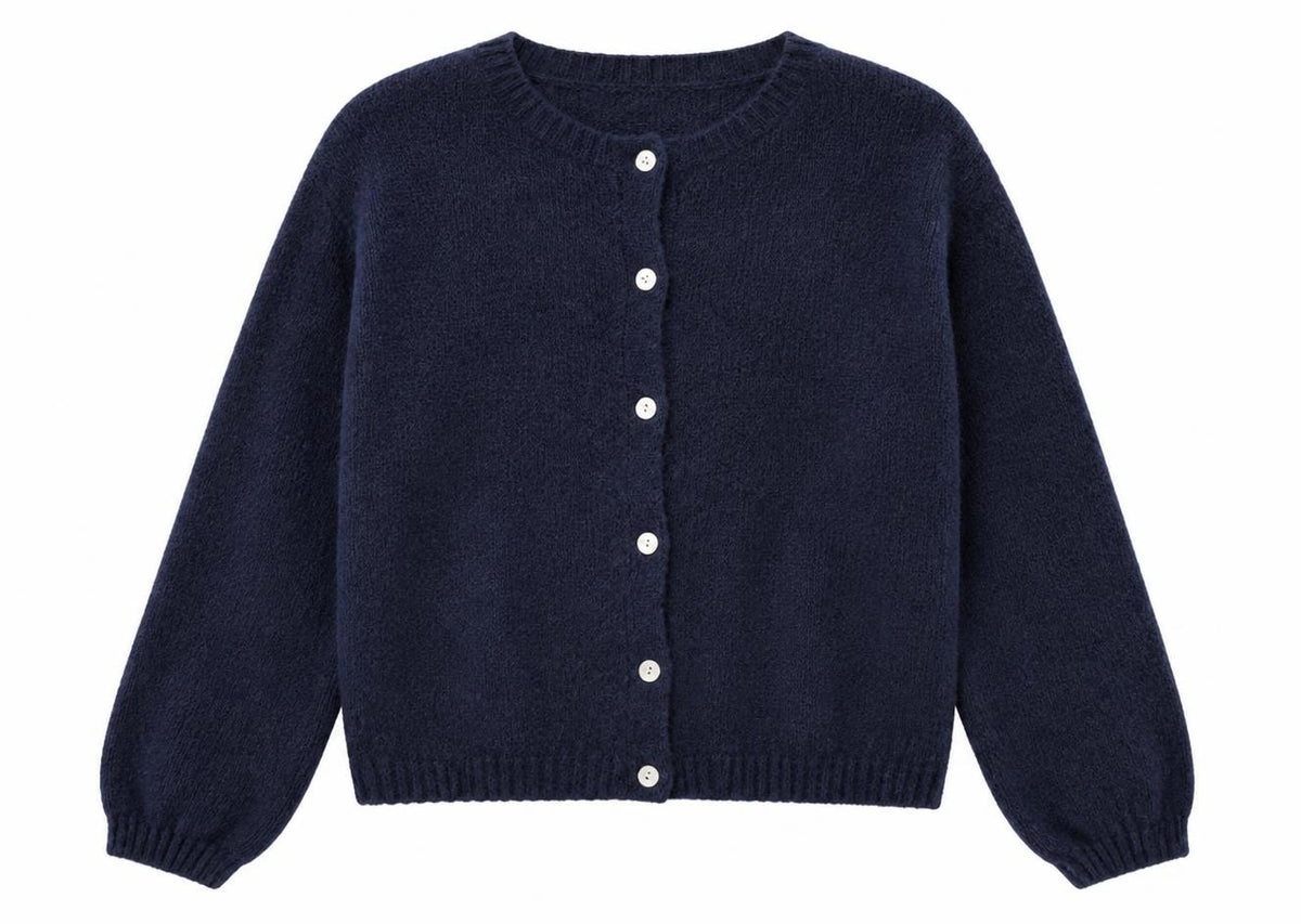 Long Sleeve Mohair Cardigan In Navy