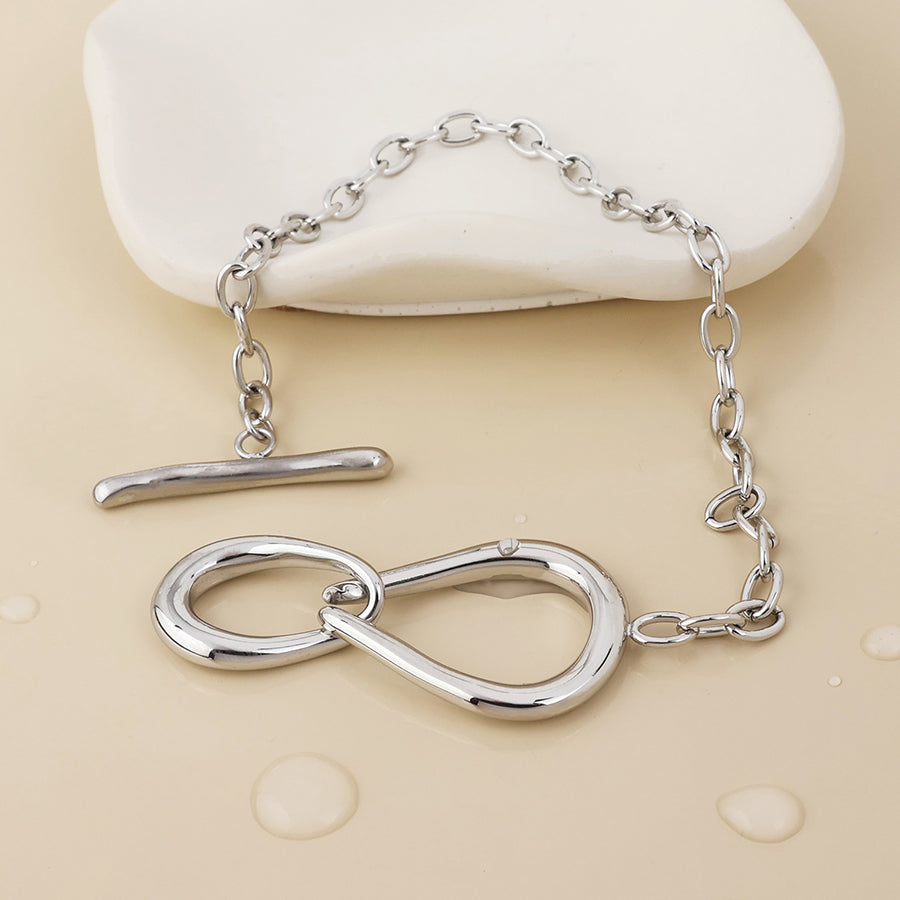Moebius stainless steel platinum plated infinity t-bar bracelet