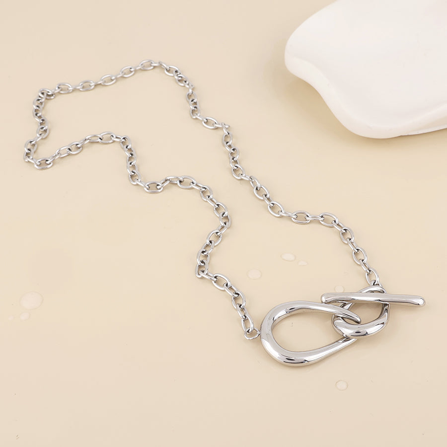 Moebius stainless steel platinum plated infinity t-bar necklace