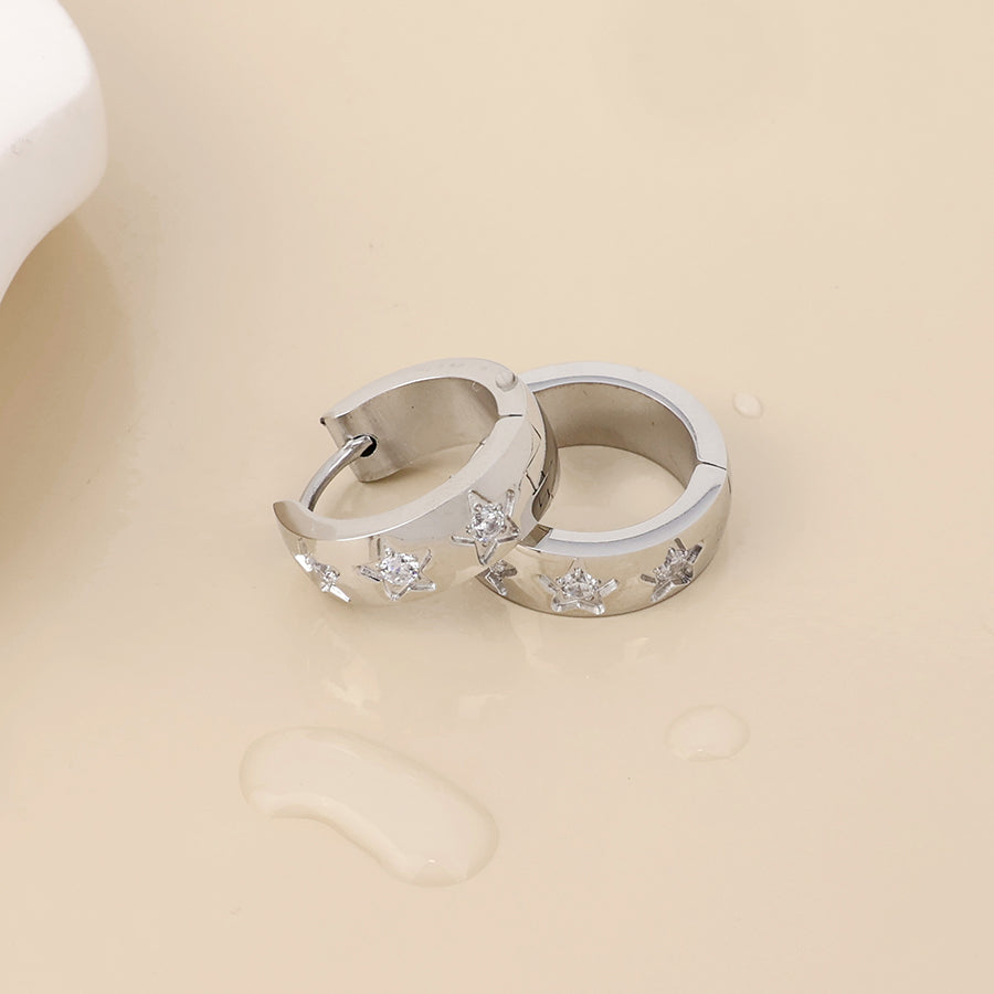 Astra stainless steel platinum plated crystal star hoop earrings